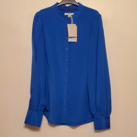 Boden Blouson Sleeve Silk Shirt- cyan NWT - Picture 4 of 12